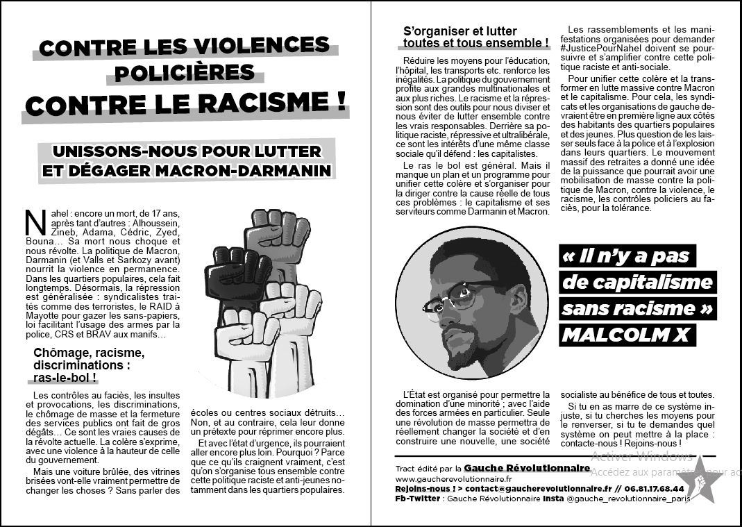 Contre les violences policières ! Contre le racisme ! Unissons pour